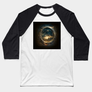 One Ring Portal View of Mountains and Forest Under A Night Sky Baseball T-Shirt